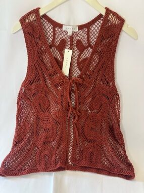 Adiva Burnt Orange Crochet Tie-Front Tank Top